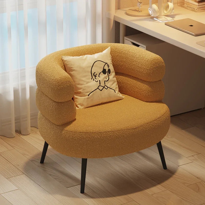 Lambswool BOBO Armchair Embracing Backrest Sofa Chair Retro Wave Lounge Chair Comfortable Bedroom Vanity Chair
