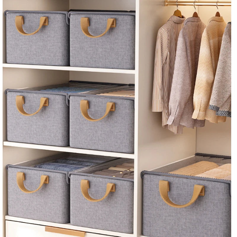 Collapsible Clothing Organizer Folding Clothes Storage Basket with Cover Metal Frame Underwear Storage Box Wardrobe Organizer