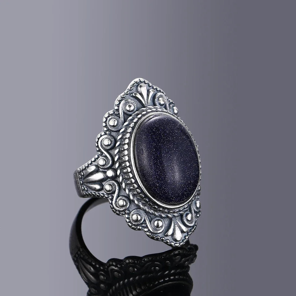 Retro Oval Natural Labradorite Rings for Women Men Silver Ring Finger Ring Retro Gemstone Rings Jewelry Party Gift