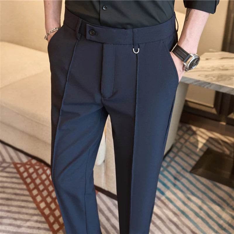 Men's business casual trousers, daily formal work pants, 2024 new high quality, plain color versatile ankle-length trousers. - AIAZ