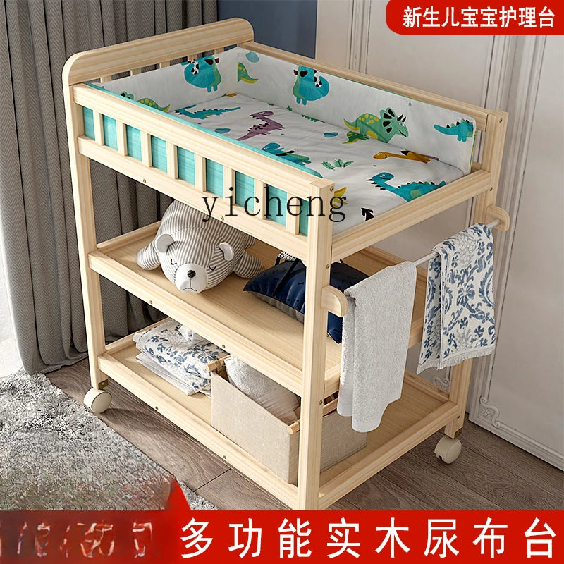 ZZ solid wood diaper changing table mobile care bath massage multi-functional baby newborn changing table