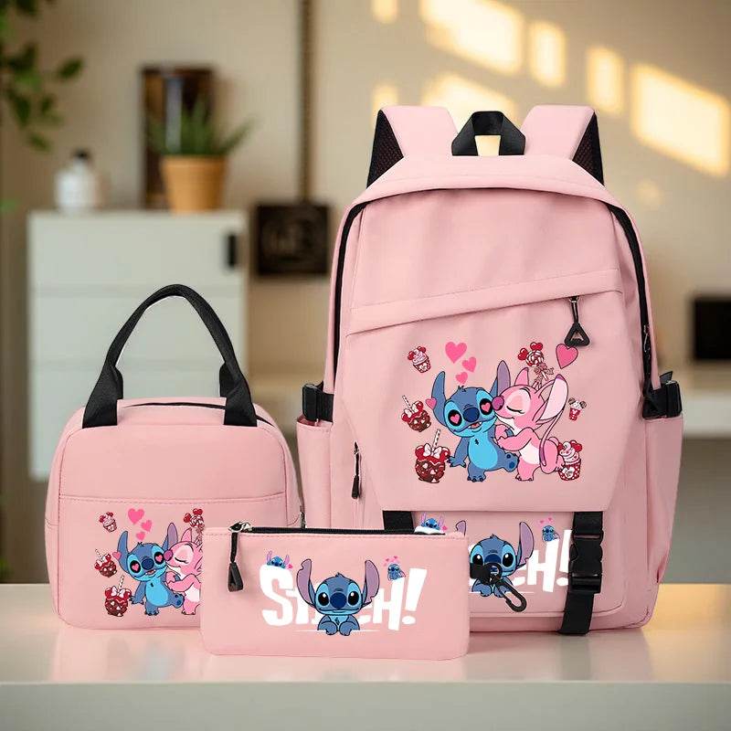 3pc Stitch Large Capacity Backpack Set, Tote Bag and Pencil Case with Adjustable Straps for Daily Commute and Back to School - AIAZ
