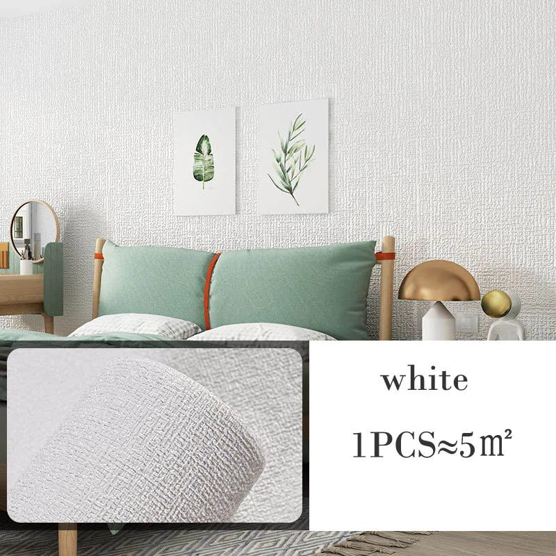 10m 3D Thicken self-adhesive thermal insulation wallpaper linen plain color decor wall stickers renovation anti-collision