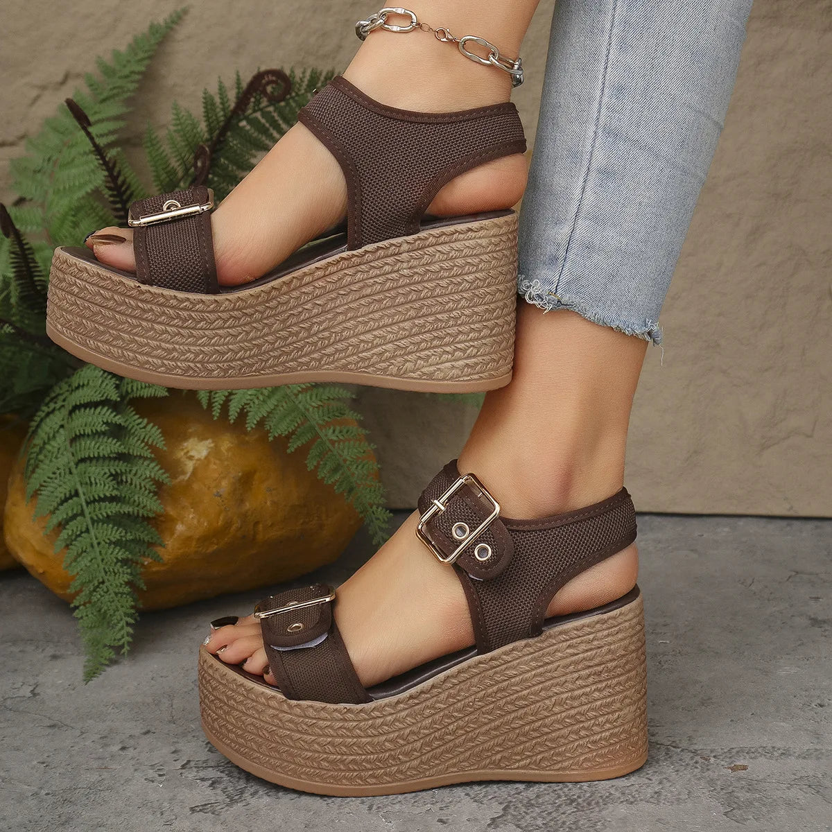 Summer Women's High Heel Shoes 2025 New Casual Platform Wedge Heel Sandals Women's Fashion Open Toe Rome Sandals Sandalias Mujer