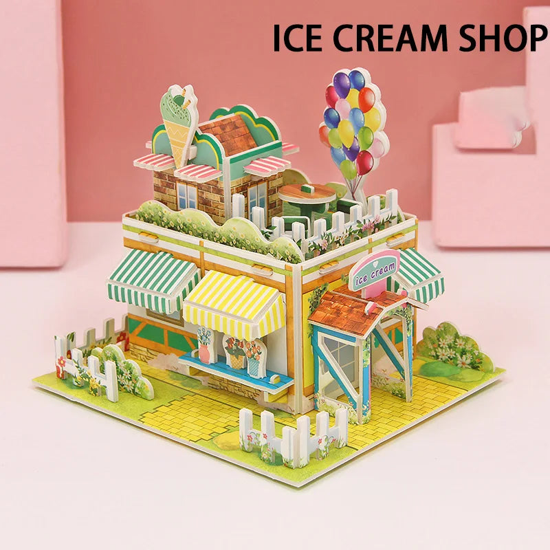 3D Paper Puzzle Montessori Miniature Houses Funny Carton Construction Models For Kids Handmade Educational Toys