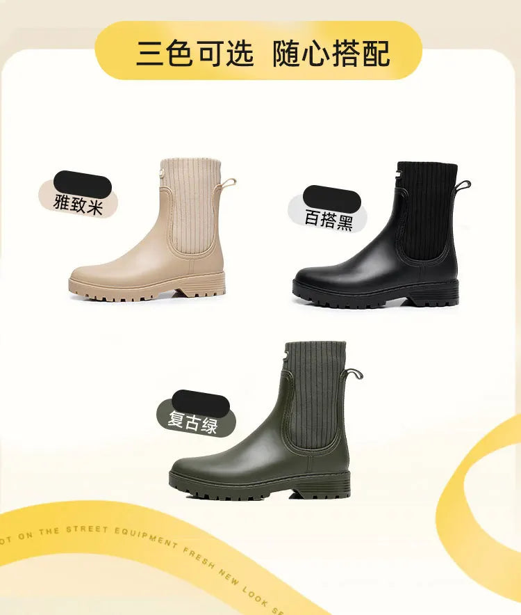 2024 Designer Rain Boots Women's Waterproof Shoes Rainy Ladies Fur Rubber Rainshoes Woman Galoshes Non-slip Pull-on Rain Boots