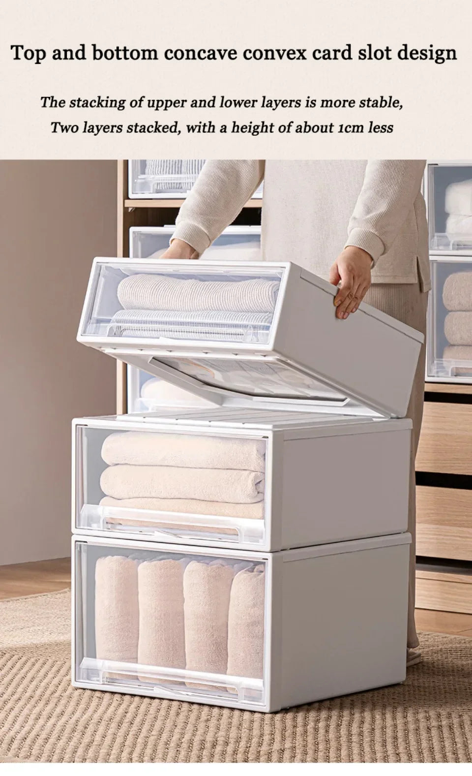 Wardrobe Storage Box High-capacity Drawer Style Stackable Container Transparent Plastic Containers for Household Use Storage