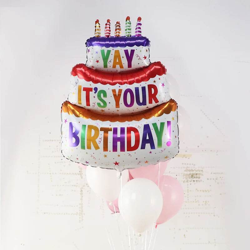 Large Cake Balloons Happy Birthday Cartoon Bear Foil Helium Balloons for Kids Baby Shower Decoration Props Supplies Toys Globos - AIAZ