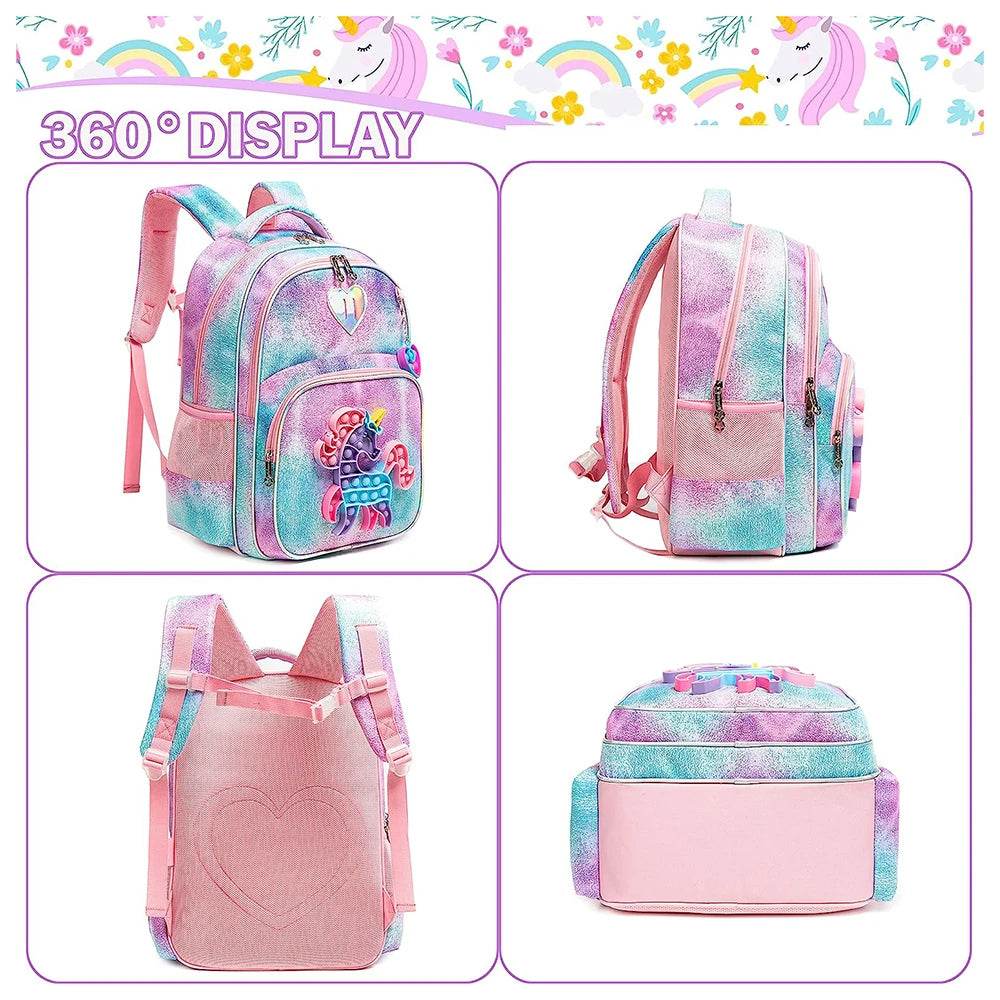 3pcs Kids Backpacks for Girls School Bag with Lunch Box Set Cute Bookbag for Primary School - AIAZ