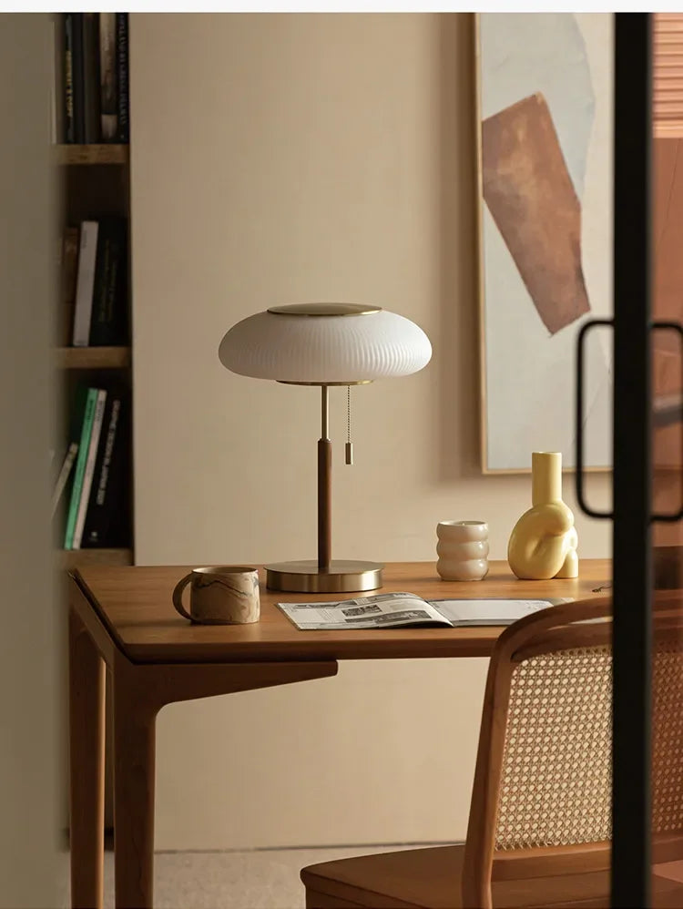 Nordic Vintage Table Lamp White Glass Desk Light for Bedroom