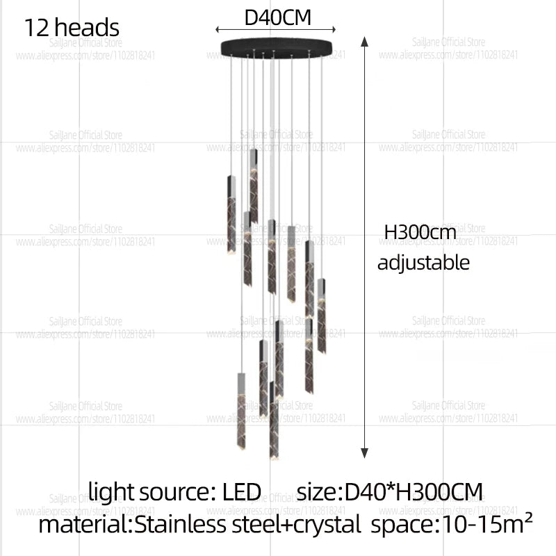Modern LED Living Room Pendant Light Staircase Pendent Lamp Doublelayer Attic Spiral Long Ceiling Lamp Villa Crystal Chandelier