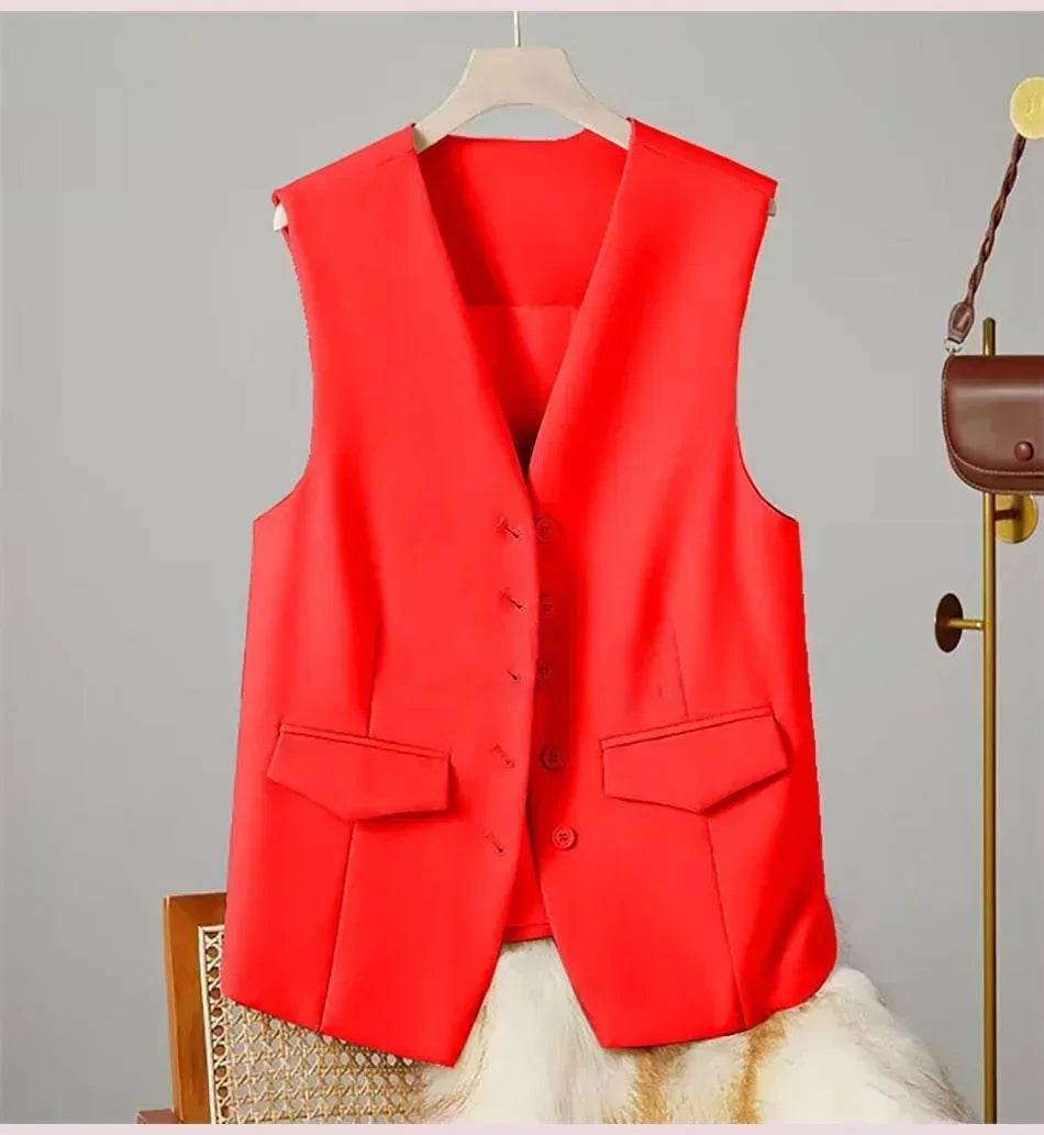 Women Suit Vest Elegant Women's V Neck Business Vest Sleeveless Waistcoat for Office Commute Style Solid Color Single-breasted - AIAZ