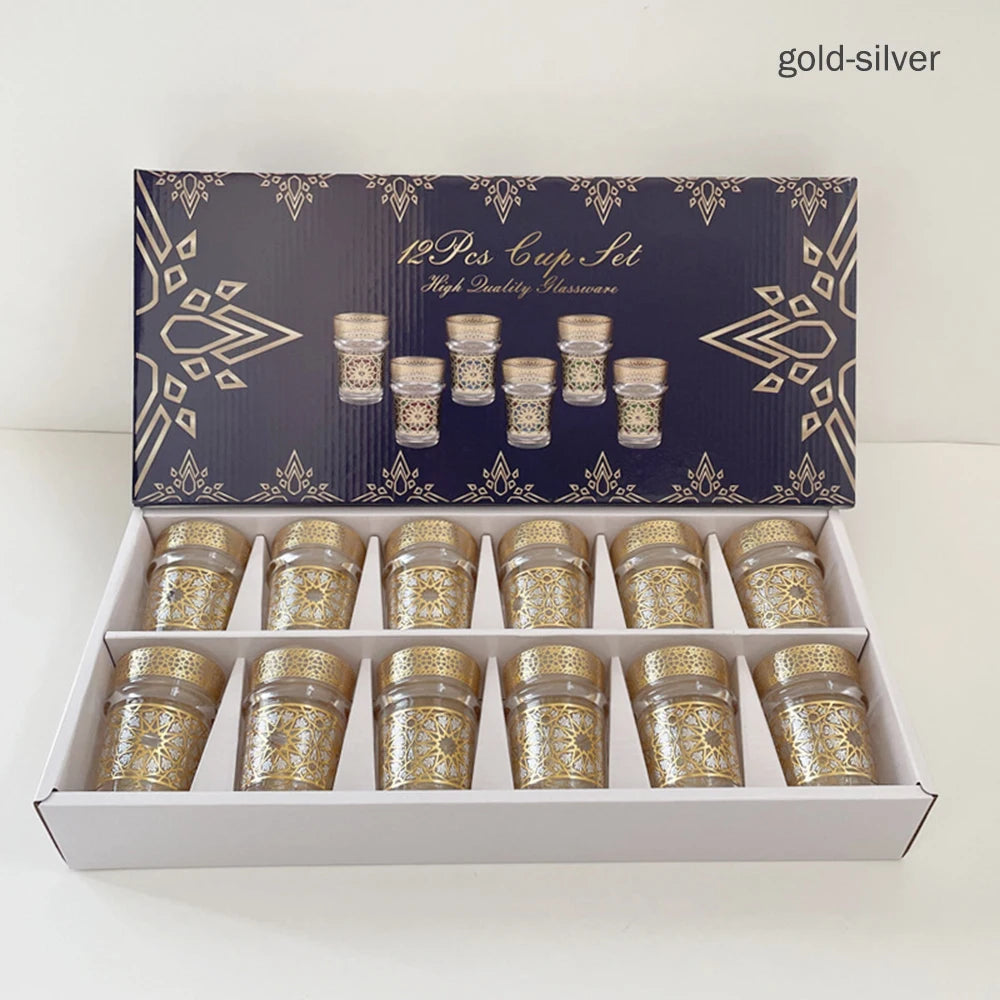 Middle East gold stamping glass teacup, Restaurant coffee cup, Home Decor Table Serving, Moroccan Glass Tea Cup, 12-piece/set