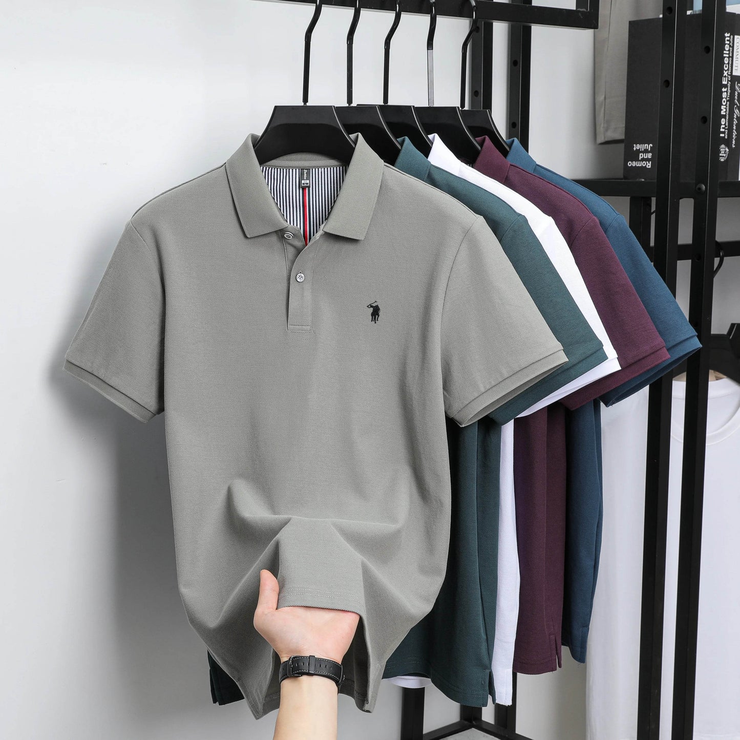 100% pure cotton summer new fashionable men's shortsleeved luxury customized business polo shirt exquisite embroidery Tshirt top - AIAZ
