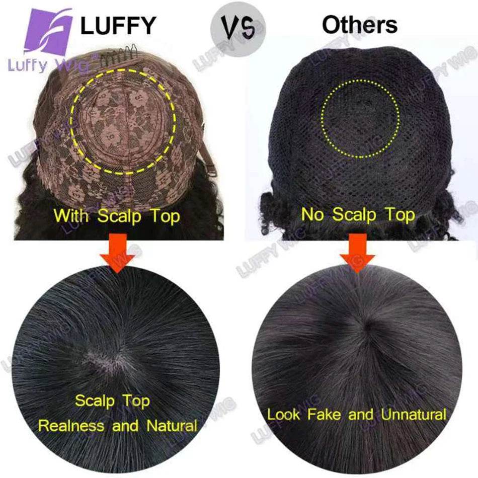 Short Pixie Cut Human Hair Wig With Bangs Brazilian Remy Afro Kinky Curly Bob Wig 180 Density Glueless For Black Women LuffY - AIAZ