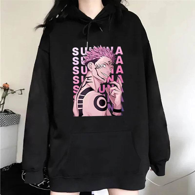 Fashion Unisex Hoodies Anime Ryomen Sukuna Printed Hooded Seatshirts Streetwear Casual Pullover Tops - AIAZ
