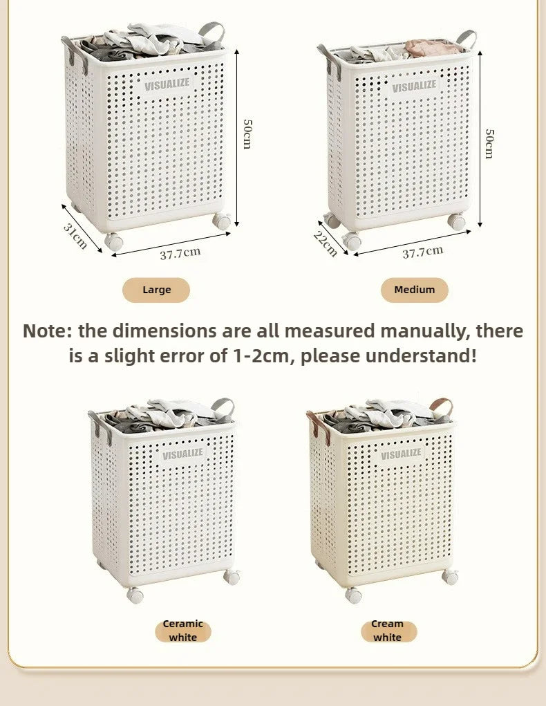 Folding Dirty Clothes Basket with Wheels Movable Laundry Hamper Storage Baskets Bathroom Large Capacity Dirty Clothes Basket