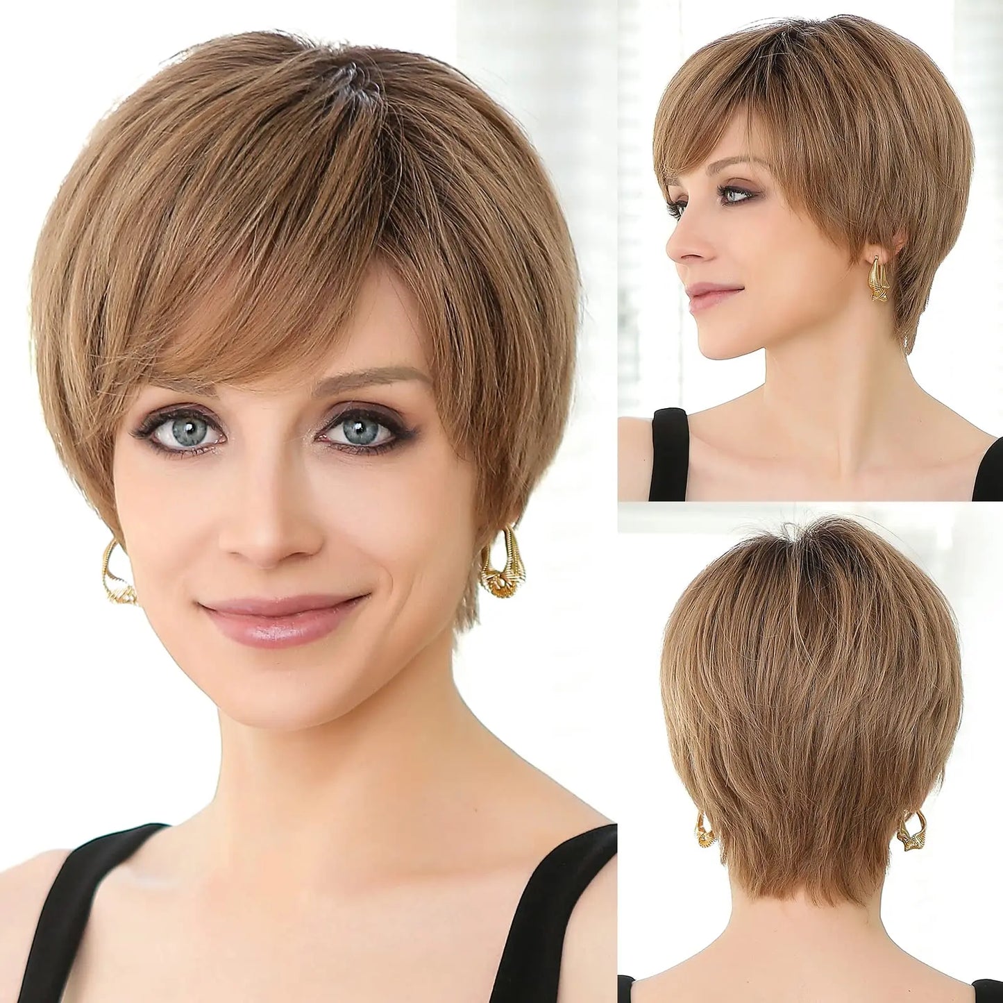 100% Remy Human Hair Wigs Brown Short Pixie Cut Lace Front Wig for Women HD Transparent Human Hair Lace Frontal Wigs