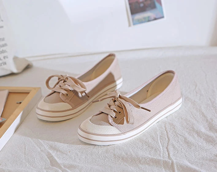 Shoes For Women Flat Canvas Lace Up Woman Footwear White Comfortable And Elegant Stylish Low Price Daily Routine 39 Sale A