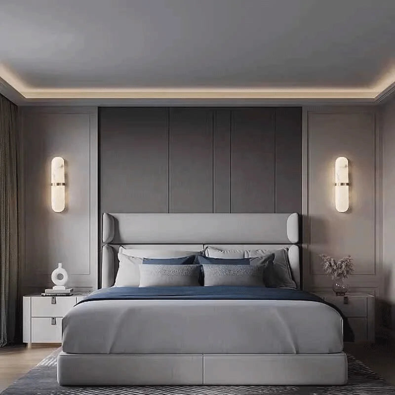 Oval Copper Natural Marble Wall Lamp Post-Modern drawing room Hotel Bedroom Wall Sconce Minimalist New Style Lighting Fixture