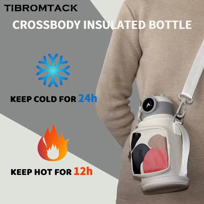 Kids Titanium Insulated Water Bottle, 2 Lids, 19 oz, Leak Proof, Crossbody Mug, Straw - AIAZ