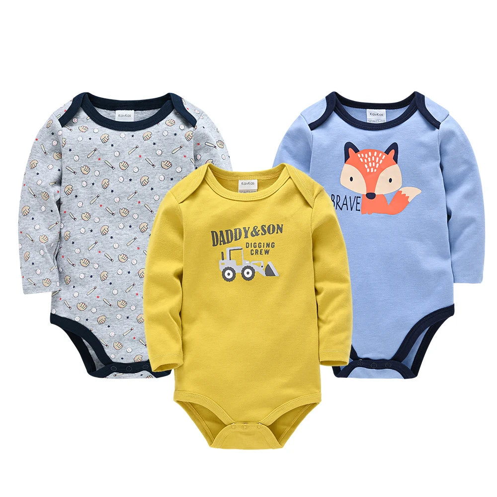 3 Pcs/Lot Newborn Baby Clothes Boys Cute Romper 100% Cotton Long Sleeve Bodysuit Baby Clothing Sets Gift Infant Jumpsuit 0-24M