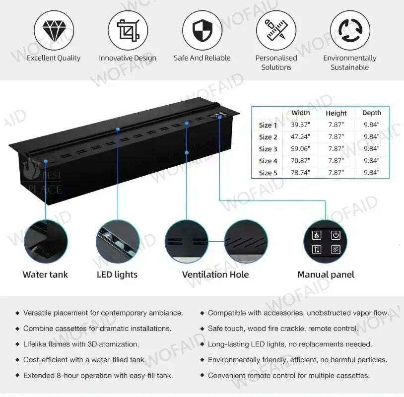 Upgraded LED Electric Fireplace 128 Color Flames Safe Touch APP Remote Controller Fireplace for Living Room/Office