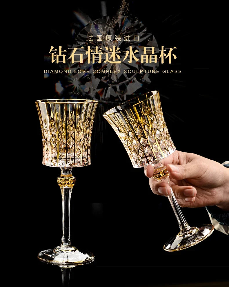 Hand-painted French imported gold cda crystal red wine glasses set home whisky strong wine glasses 2 Pack.