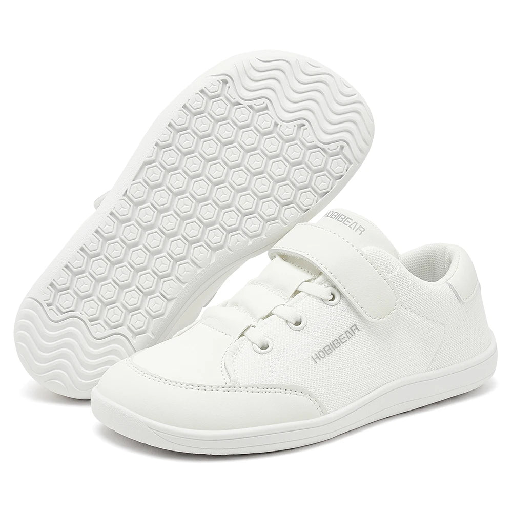 HOBIBEAR Kids Wide Toe Barefoot Shoes Boys Girls Minimalist Sneakers Lightweight Hook Loop Mesh Artificial Leather Shoes