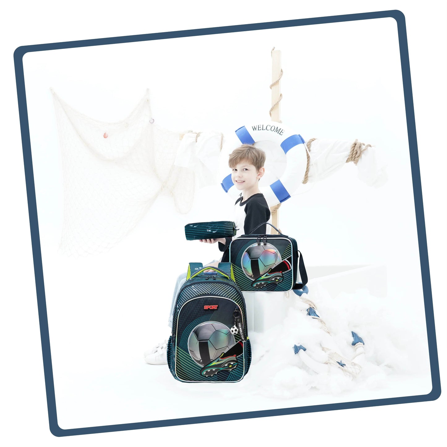 3PCS Backpacks For Boys School Backpacks For Elementary Students Ages 8-10 Kids Aesthetic Backpack Set - AIAZ