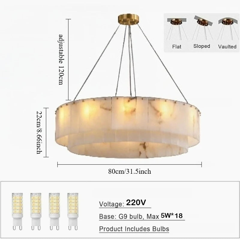 Rectangle Alabaster Chandelier for Living Room Bathroom Dining Room Decor Kitchen Foyer Adjustable Modern Marble Pendant Light