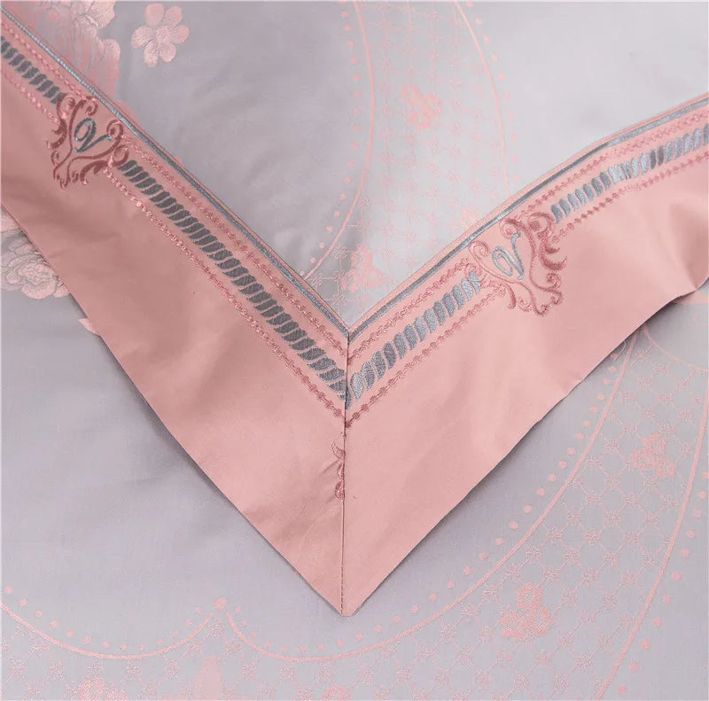Sliver Gold Luxury Silk Satin Jacquard duvet cover bedding set queen king size Embroidery bed set bed sheet/Fitted sheet set