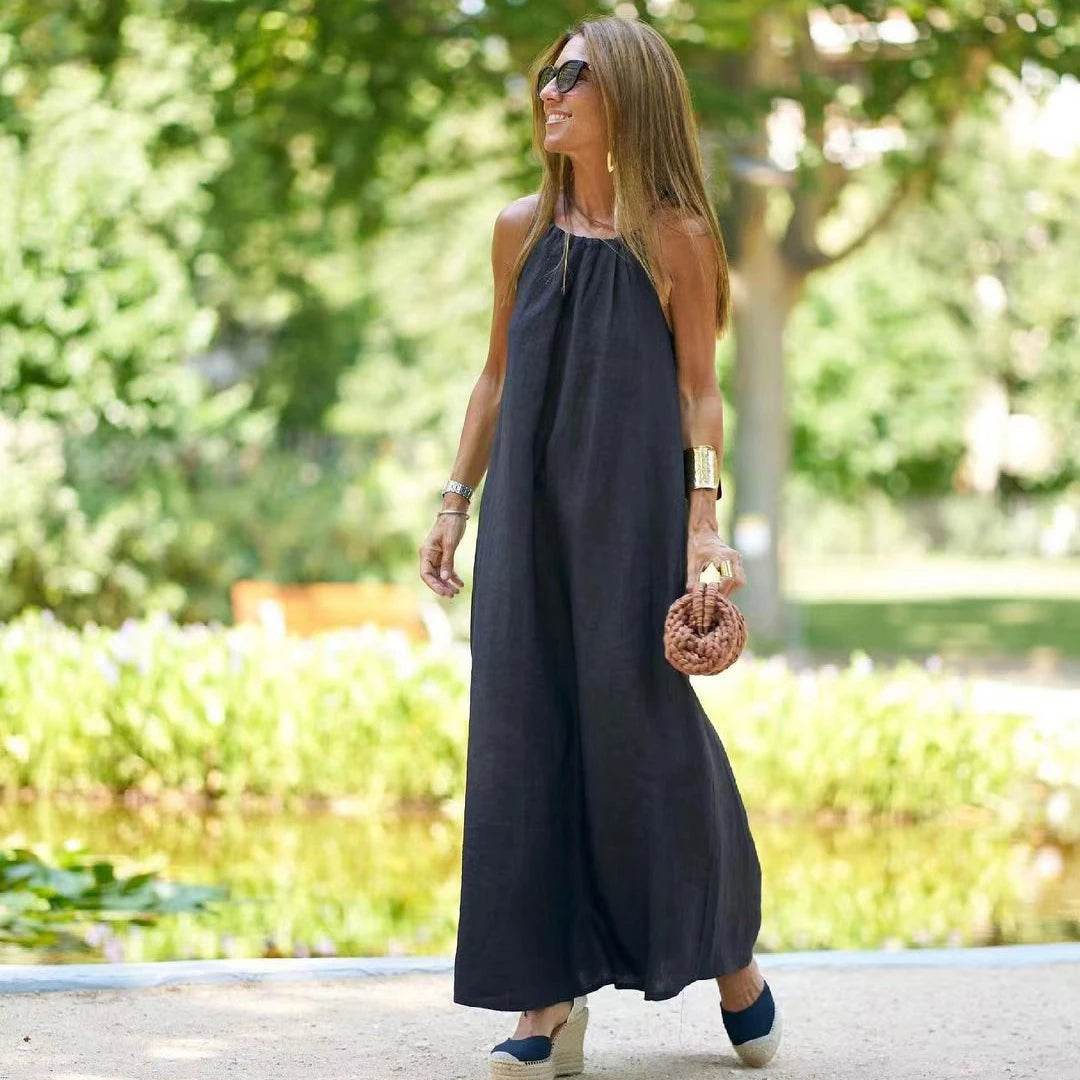 100% Cotton Linen Women'S Dress Casual Adjustable Strap Open Side Elegant Dresses For Women Vestido Feminino 120805WLY - AIAZ