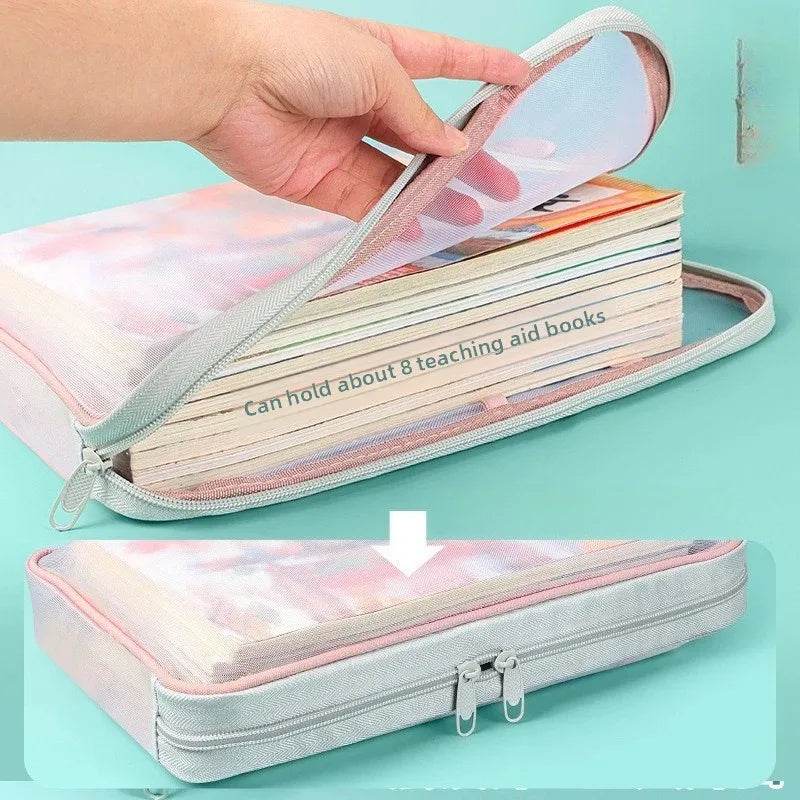A4 Book Bag for School Double Layer Mesh Organizer Large Capacity Student Essentials Textbooks Folders Storage School Supplies - AIAZ