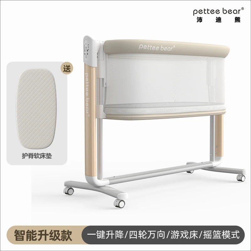 Tqh Newborn Multi-Function Electric Portable Foldable Mobile Baby Cradle Bed Splicing Big Bed
