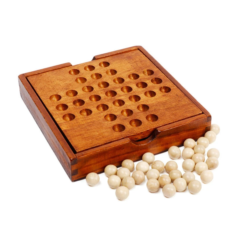 Wood Single Player Chess Marble Solitaire Board Game IQ Logic Challenges for Adults Kids Great Idea For Travel Party Family Fun