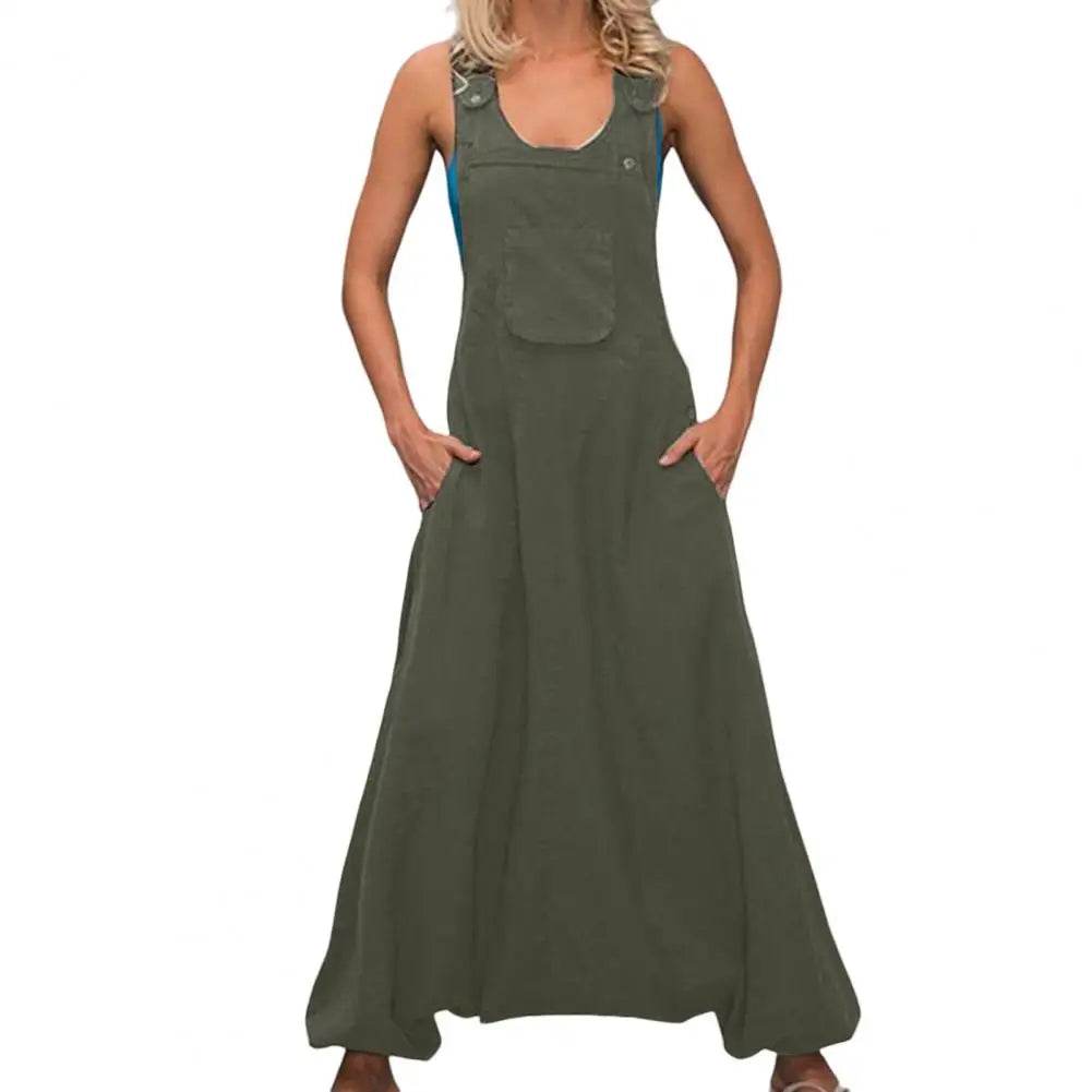 Women Summer Loose Thin Jumpsuits Harem Pants Wide Leg Pants Sleeveless Pockets Bib Jumpsuit Siamese Trousers Large Size S-5XL - AIAZ