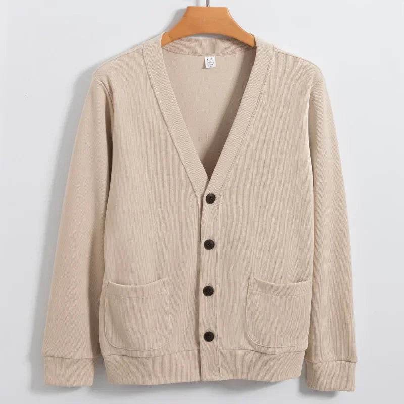 BROWON New Knitted Sweater Cardigan Men 2025 Autumn Solid Casual Man Clothes Korean Fashion 80% Cotton V-Neck Collar Sweater Men - AIAZ