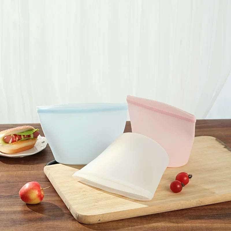 1/3pcs Silicone Food Containers Reusable Storage Bags Leakproof Ziplock Bag Set for Fridge Freezer Fresh-Keeping Kitchen Organiz