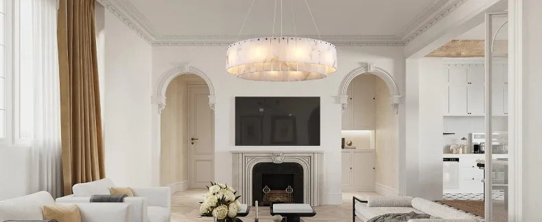 Rectangle Alabaster Chandelier for Living Room Bathroom Dining Room Decor Kitchen Foyer Adjustable Modern Marble Pendant Light