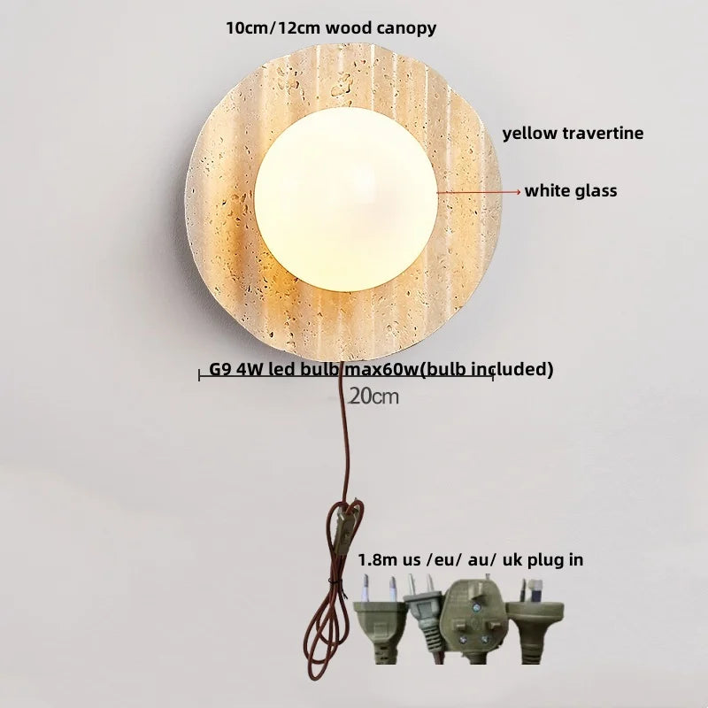 IWHD Yellow Cave Stone LED Wall Lamp Sconce Pull Chain Dining Room Coffee Nordic Modern Simple White Glass Stair Light Fixtures