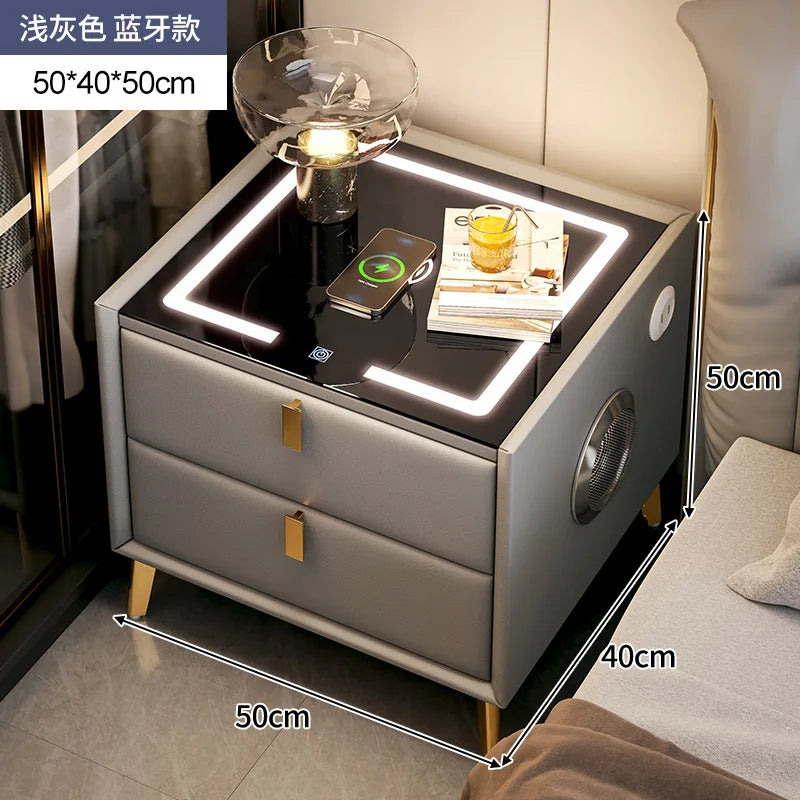 Intelligent Bedside Table Wireless Charge Three Color Night Light Bluetooth audio USB Interface Nightstands Bedroom Furniture