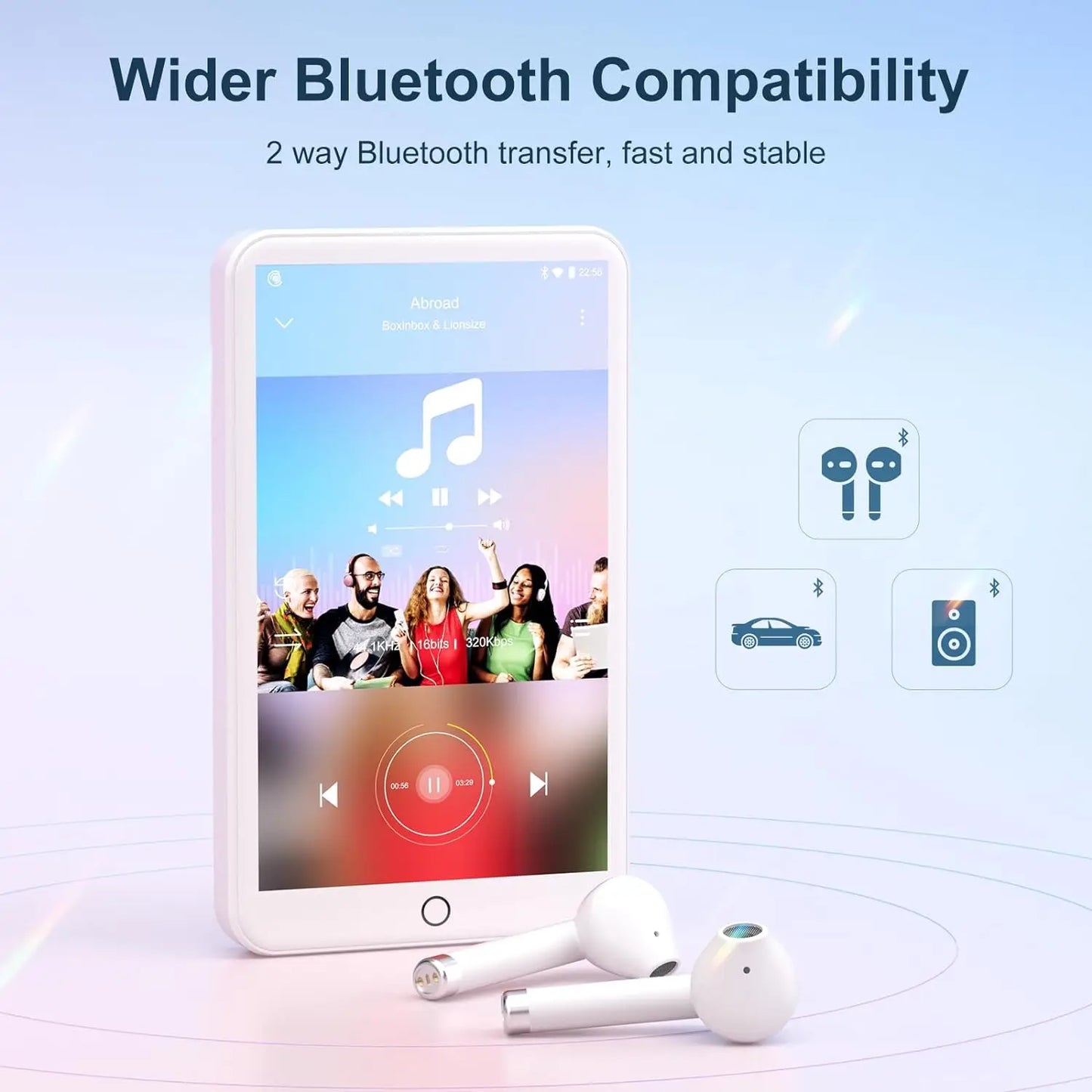 MECHEN MP3 Player Android 9.0 with Bluetooth and WiFi,MP3 MP4 Player with Spotify,Audible,Pandora, Up to 512 GB (White)