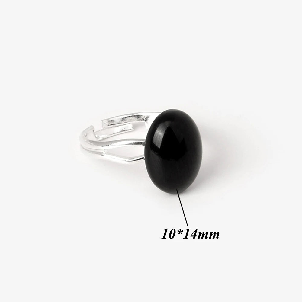 Cabochon Natural Stone Ring 10*14MM Oval Agates Turquois Quartzs Gem Finger Ring Silver Color Adjustable Open Rings Jewelry Gift