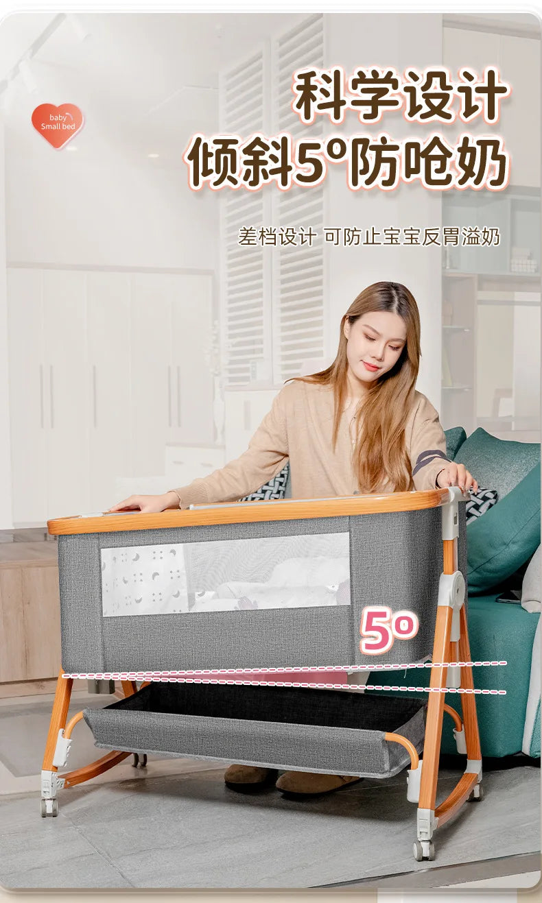 Baby bed splicing baby movable portable cradle bed foldable multifunctional newborn adjustable