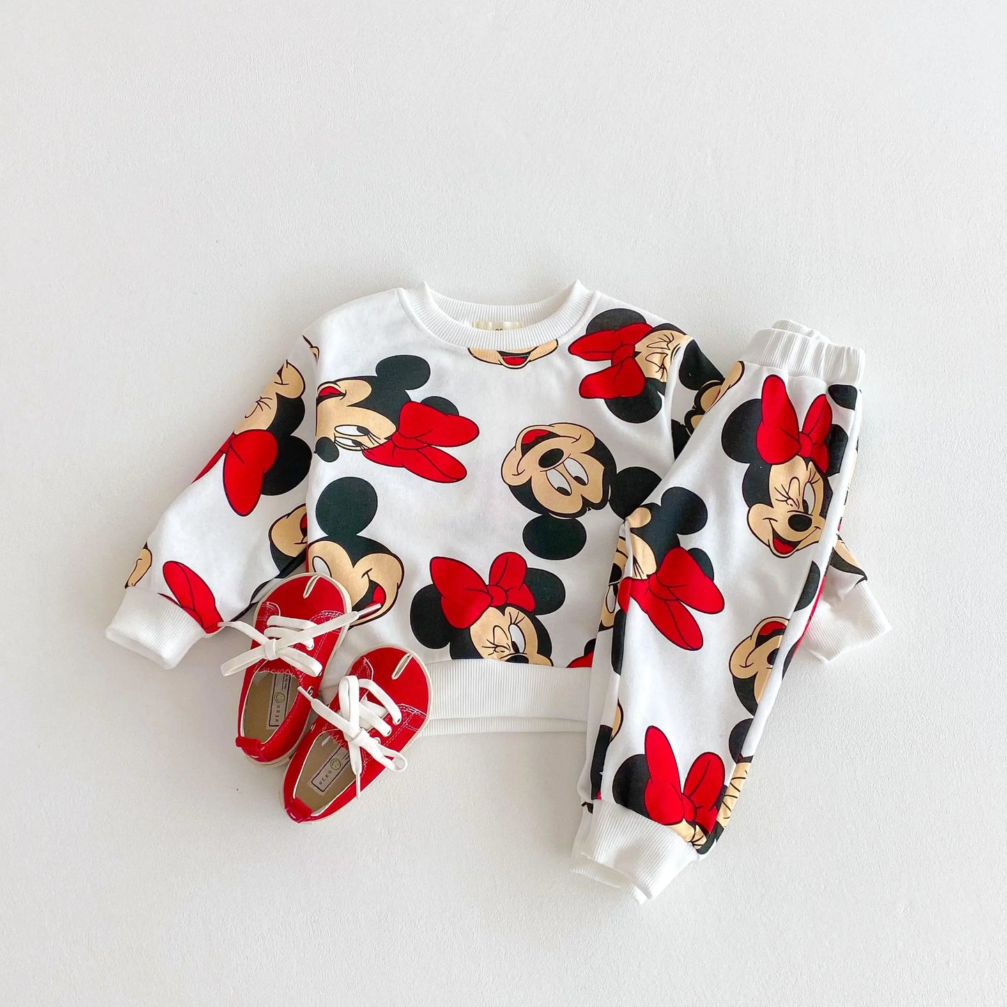 Full-print Disney Cartoon Long Sleeve Sweatshirts Set Popular Design Loose Fashion Hoodie + Sweatpants 2pc/set Kids Clothing