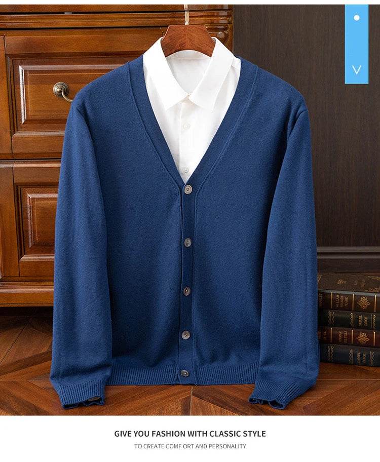 BROWON Brand Mens Sweater Cardigan Business Casual Classic V-neck Solid Color Cardigan Men Sweater Korean Fashion Mens Clothes - AIAZ