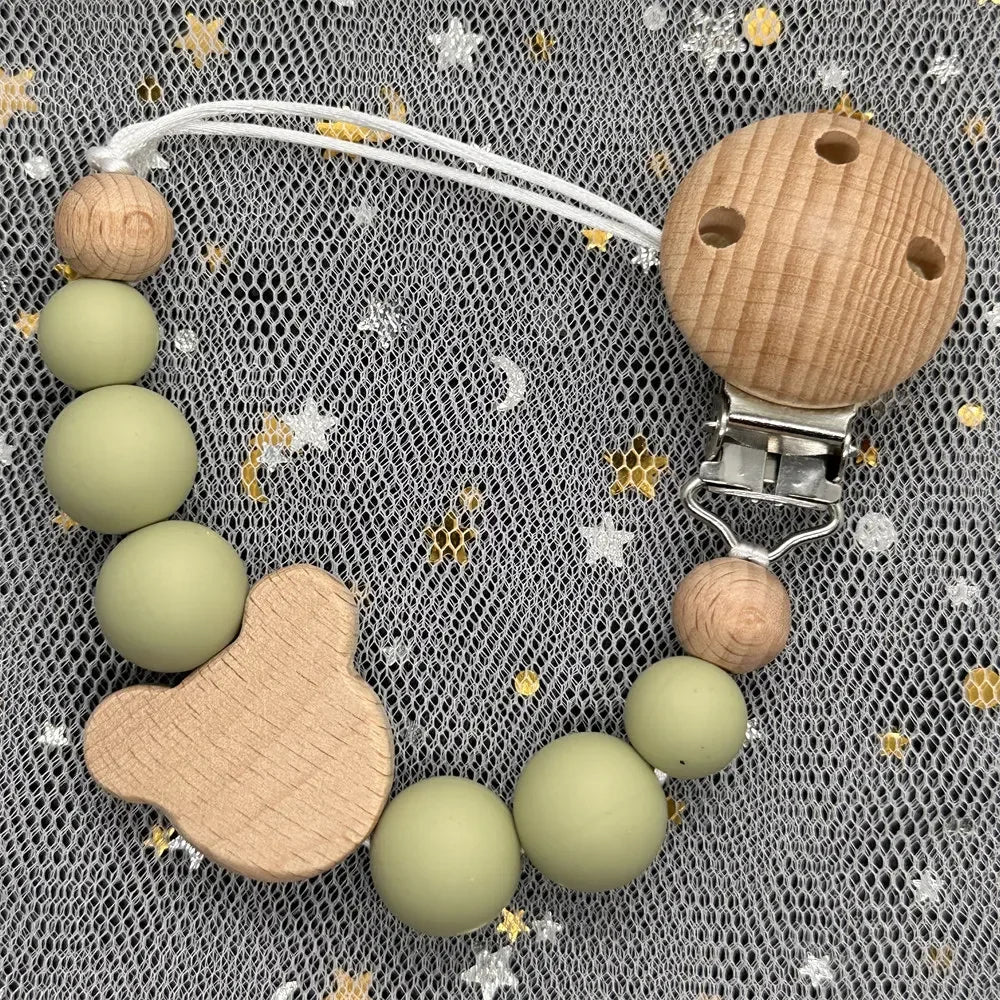 Custom Personalized Name Baby Pacifier Clip Bear Pacifier Chain Holder for Baby Teething Soother Chew Toy Food Grade Dummy Clips