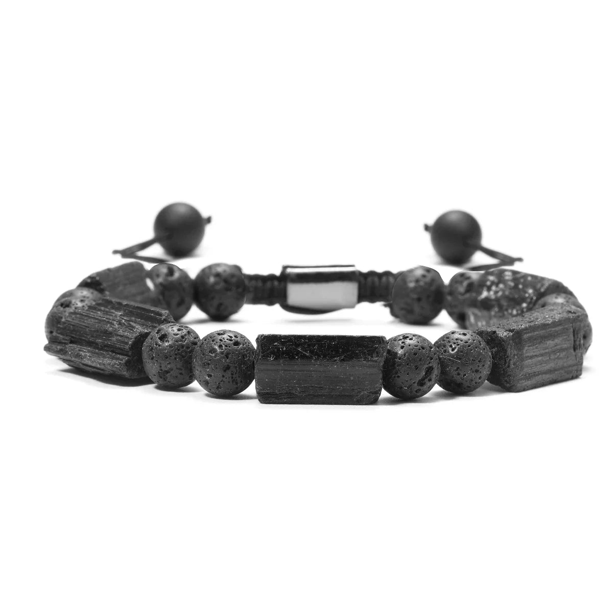 Classic Men's Braided Rope Bracelet Irregular Natural Stone Black Tourmaline Bracelet Balance Healing Energy Bracelet Jewelry