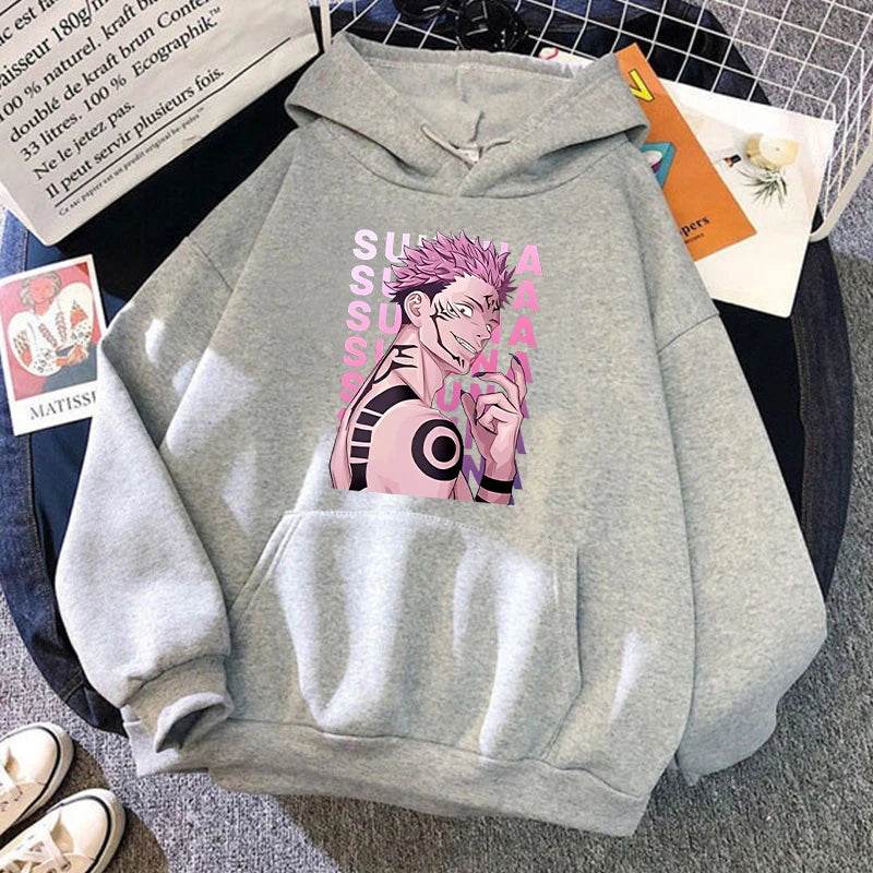 Fashion Unisex Hoodies Anime Ryomen Sukuna Printed Hooded Seatshirts Streetwear Casual Pullover Tops - AIAZ